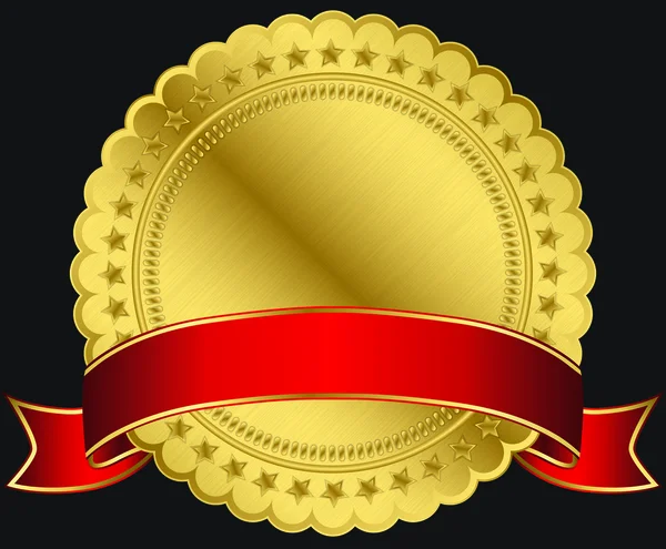 Gyllene Tom etikett med rött band, vektor illustration — Stock vektor