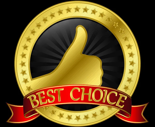 Best choice golden label with red ribbon, vector — Stock Vector