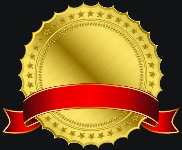 Etichetta bianca dorata con nastro rosso, illustrazione vettoriale — Vettoriale Stock