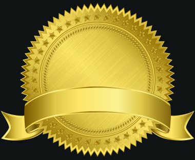 Golden blank label with golden ribbon, vector illustration clipart