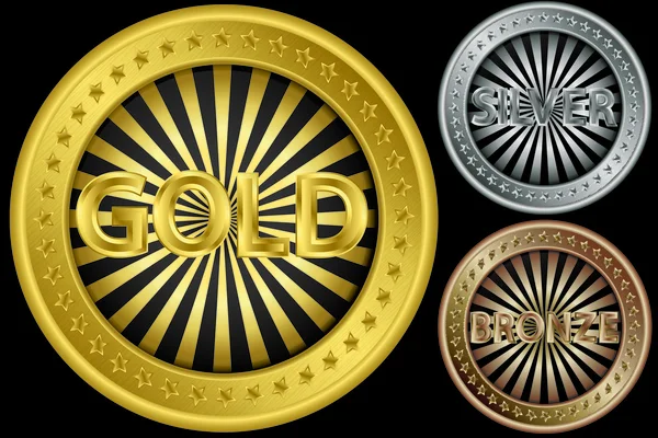 Gouden, zilveren en bronzen leeg munten, vectorillustratie — Stockvector