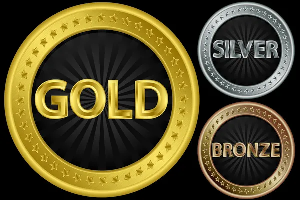 Monedas vacías de oro, plata y bronce, ilustración vectorial — Vector de stock