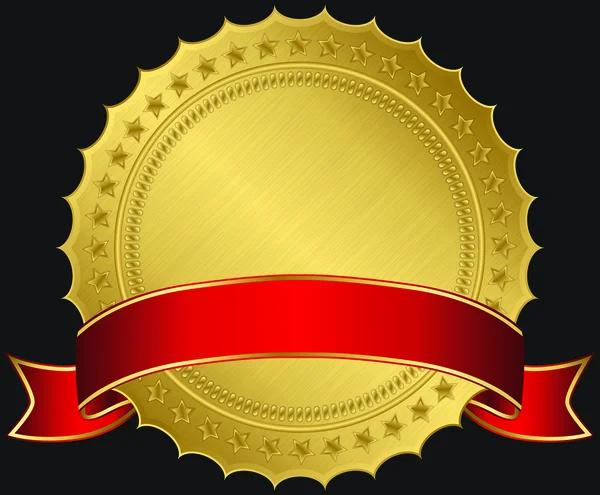 Goldenes Blanko-Etikett mit rotem Band, Vektorillustration — Stockvektor