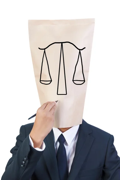 Hombre de negocios cabeza cubierta mostrar justicia — Foto de Stock