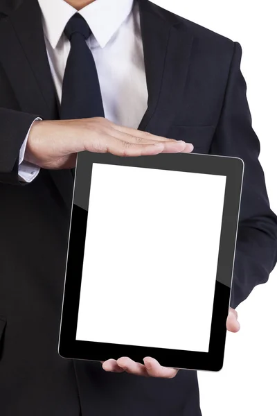 Empresário segurar tablet — Fotografia de Stock