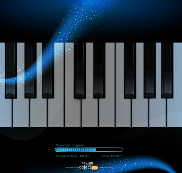 Teclado de piano vectorial sobre fondo azul oscuro con elemen — Vector de stock