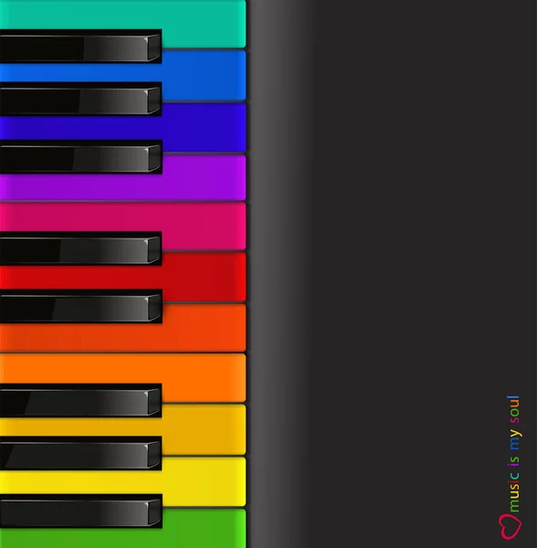 Teclado de piano colorido vectorial sobre fondo negro — Vector de stock