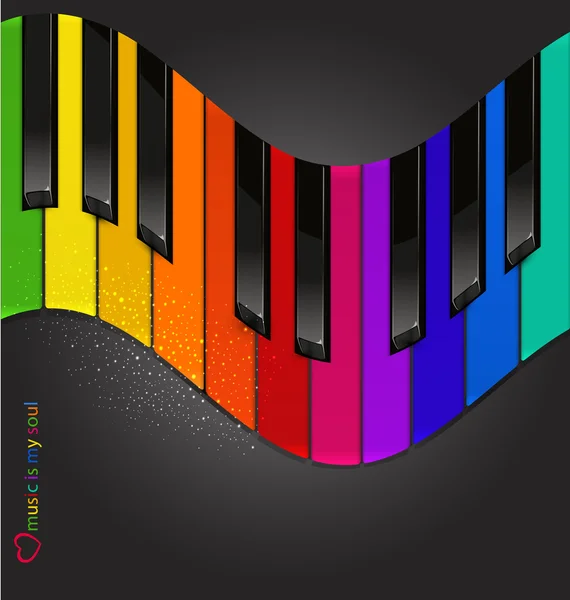 Vektor keyboard piano berwarna-warni dalam bentuk gelombang pada b hitam - Stok Vektor
