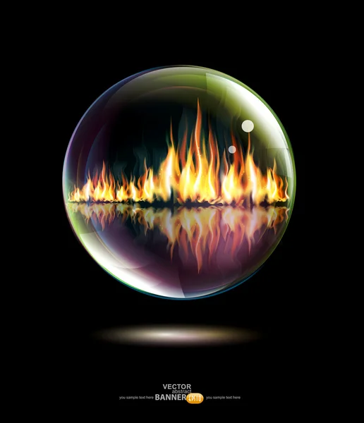 Bol en verre vectoriel avec une flamme à l'intérieur sur un fond noir — Image vectorielle