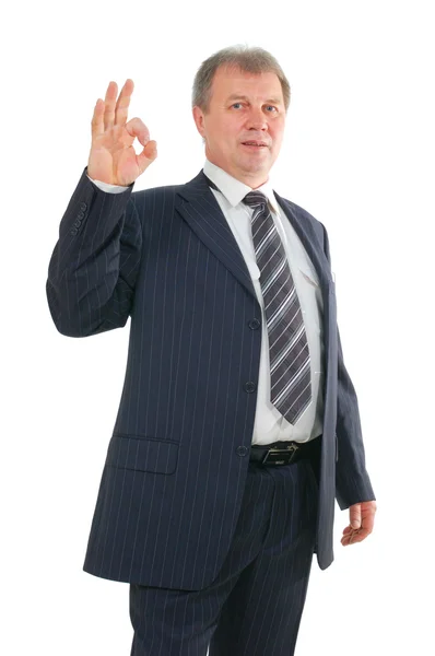 Mature businessman with ok sign — Stock Photo, Image