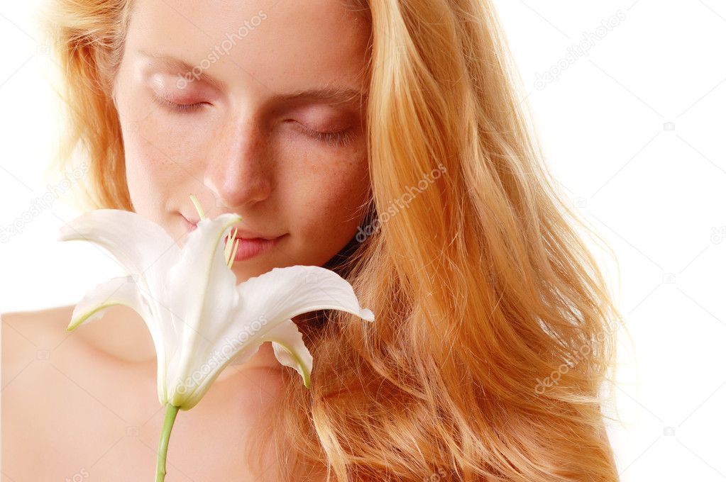 Girl smell flower