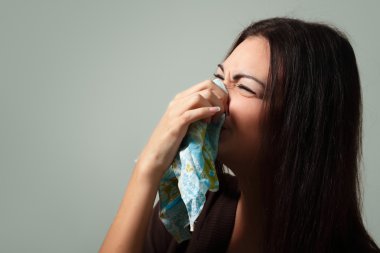 Woman flu with cold clipart