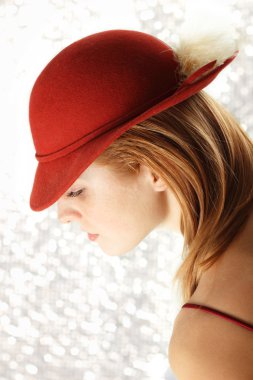 Elegant young woman with red hat clipart