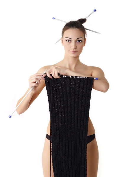 Žena krásné pletené oblečení — Stock fotografie