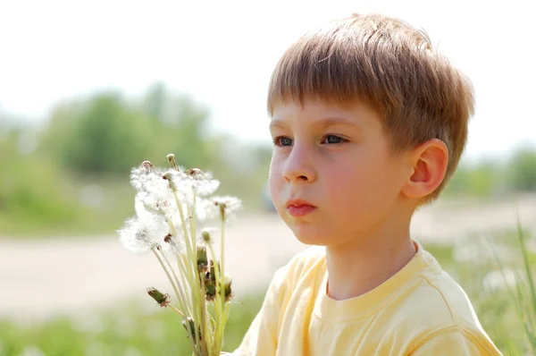 Boy with dandelions — Stock Photo, Image