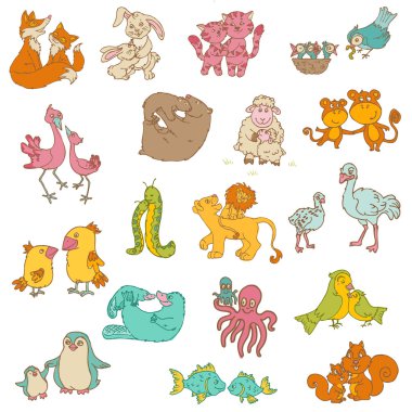 Baby Animals with Moms - for your design and scrapbook - in vector clipart