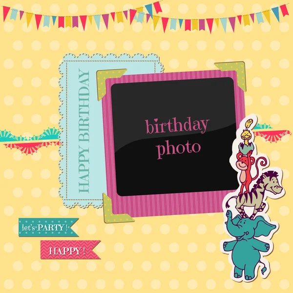 Birthday Card with Photo Frame - for scrapbook, congratulation i — Stock Vector