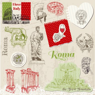 Set of Rome doodles - for design and scrapbook - hand drawn in v clipart