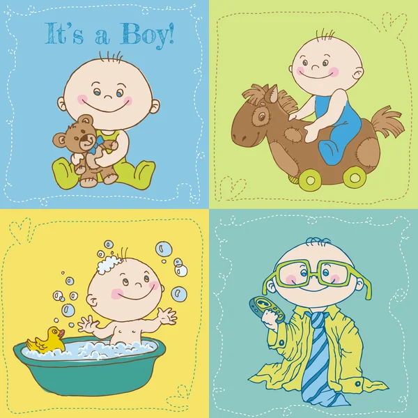 赤ちゃん男の子到着カードまたはベクトルで - ベビー シャワー カード — ストックベクタ