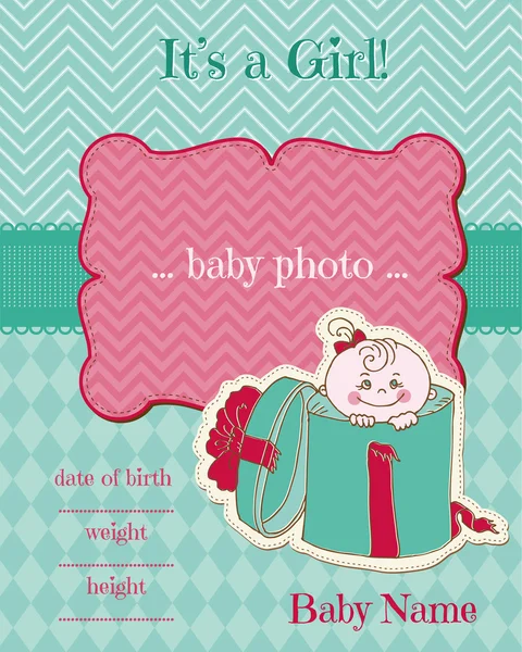 Oznámení baby girl kartou - místo pro vaše fotografie a text — Stockový vektor