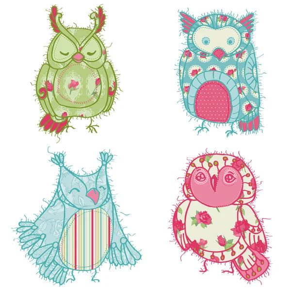 Разнообразный Owl Scrapbook - для вашего дизайна, scrapbookin — стоковый вектор
