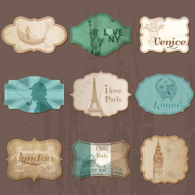 vintage travel scrapbook stickers free vector eps cdr ai svg vector illustration graphic art