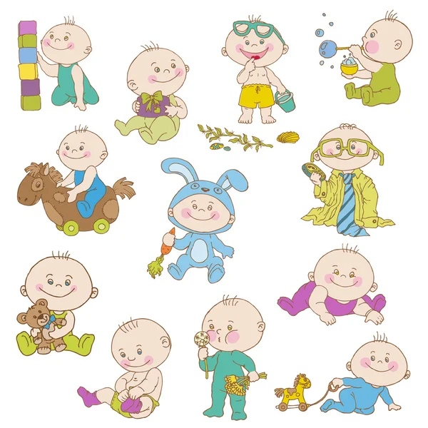 Baby jongen doodle set - voor ontwerp, plakboek, douche-kaart — Stockvector