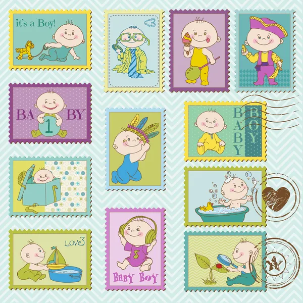 Μωρό αγόρι γραμματόσημα - για το σχεδιασμό και το λεύκωμα αποκομμάτων - μέσα διάνυσμα — Διανυσματικό Αρχείο