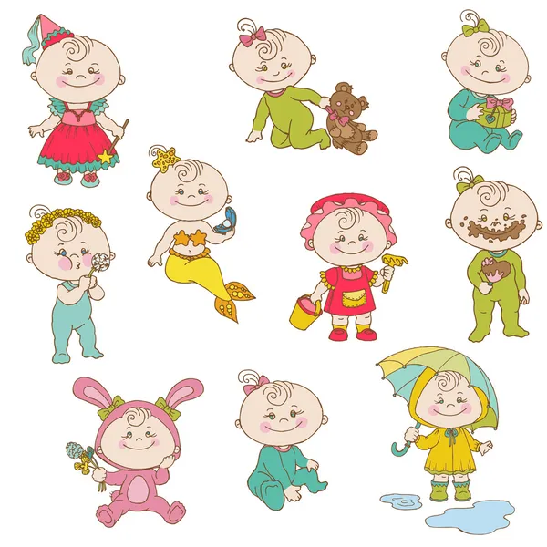 Baby Girl Cute Doodles - para diseño y álbum de recortes - en vector — Archivo Imágenes Vectoriales