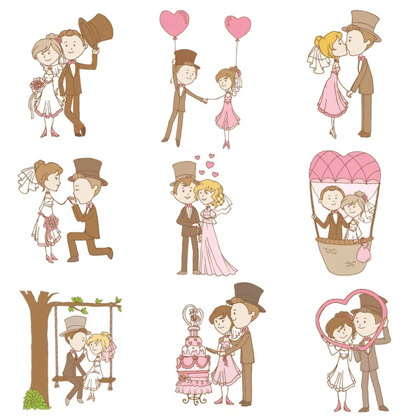 Novia y novio - Conjunto de Doodle de boda - Elementos de diseño de Scrapbook — Archivo Imágenes Vectoriales