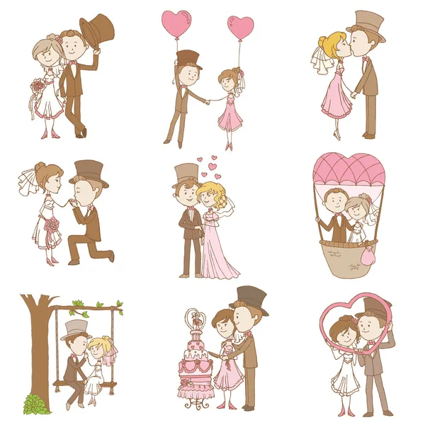 신부와 신랑 결혼식 낙서 세트-스크랩북 디자인 요소 로열티 프리 스톡 일러스트레이션