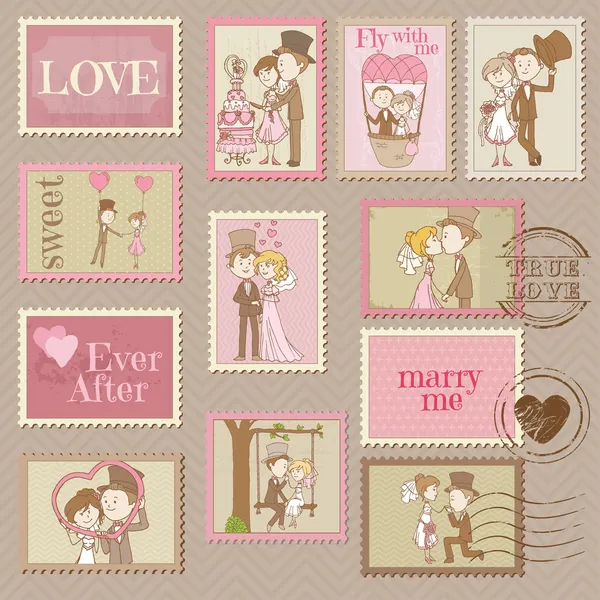 Bruiloft genomen postzegels - voor ontwerp en Plakboek - in vector — Stockvector