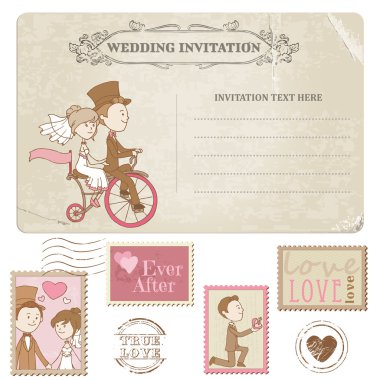 Wedding Postcard and Postage Stamps - for wedding design clipart