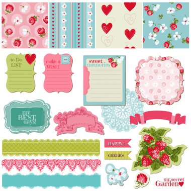 Scrapbook Design Elements - Vintage Flowers and Strawberry Set clipart