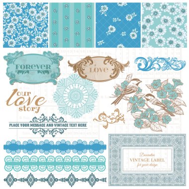 Scrapbook Design Elements - Vintage Blue Flowers - in vector clipart