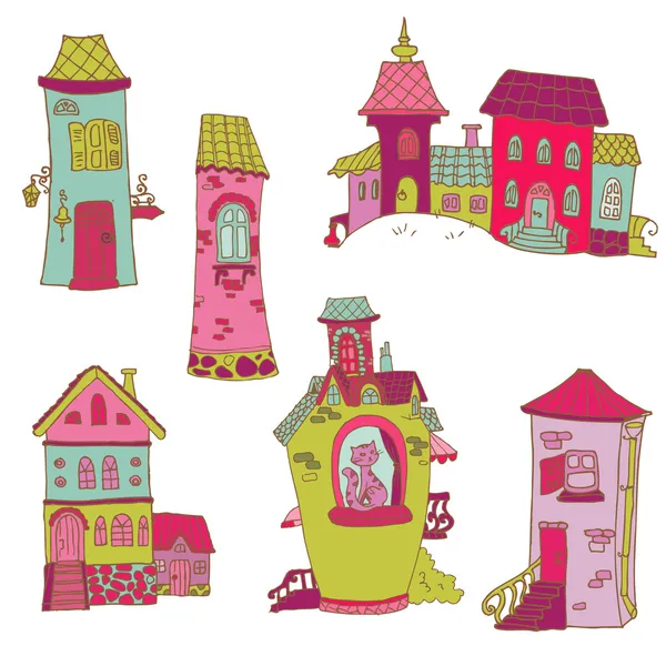 Scrapbook Design Elements - Little Houses Doodles - en vecteur — Image vectorielle