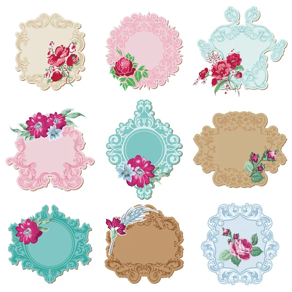 Scrapbook Design Elements - Vintage Tags and Frames with Flowers — Stock Vector