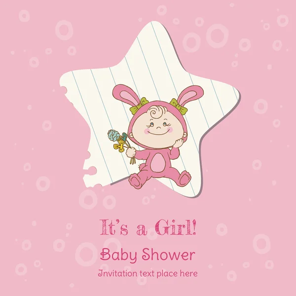 赤ちゃんの少女シャワーと到着カード - あなたのテキストのための場所 — ストックベクタ