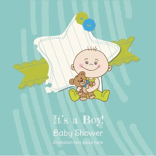 赤ちゃん男の子シャワーと到着カード - あなたのテキストのための場所 — ストックベクタ