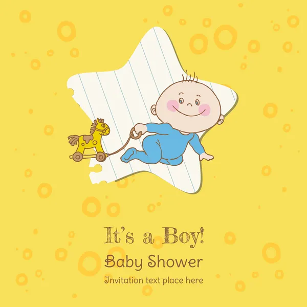 아기 소년 샤워와 도착 카드-텍스트에 대 한 장소 — 스톡 벡터