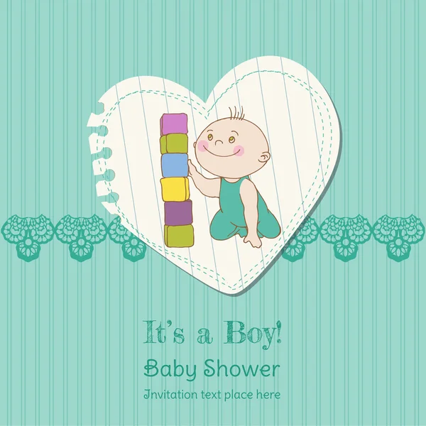 Dziecko chłopca prysznic i przyjazdu karta - miejsce dla tekstu — Wektor stockowy