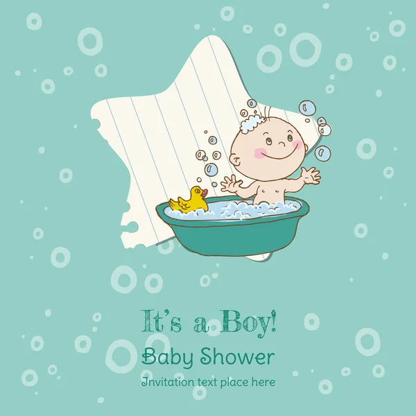 宝宝男孩的淋浴间和抵达卡-与您的文本的地方 — 图库矢量图片