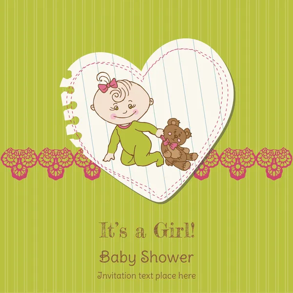 Dziecko dziewczynka prysznic i przyjazdu karta - miejsce dla tekstu — Wektor stockowy