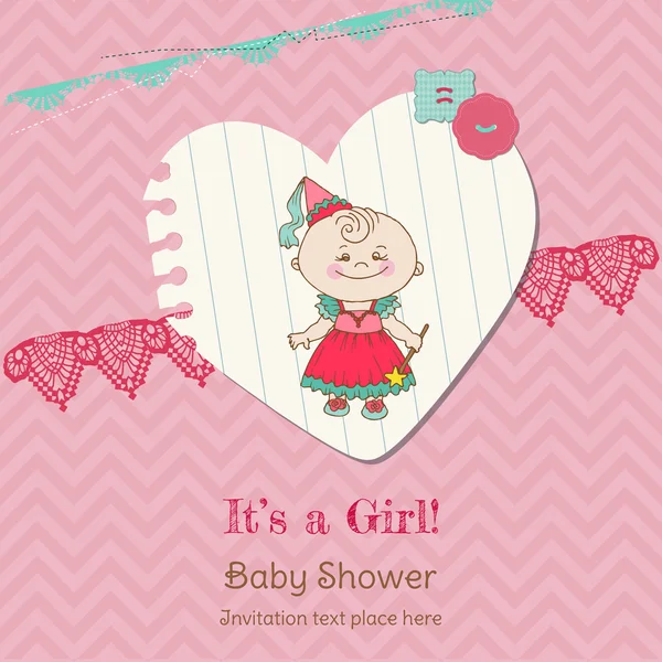 Baby meisje douche en aankomst kaart - met plaats voor uw tekst — Stockvector
