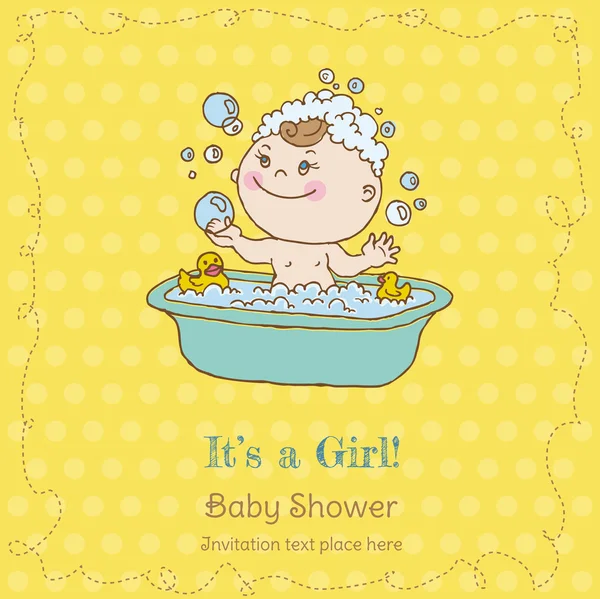 Baby Girl douche et carte d'arrivée - avec place pour votre texte — Image vectorielle