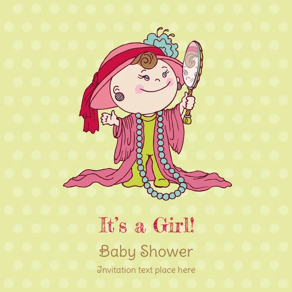 赤ちゃんの少女シャワーと到着カード - あなたのテキストのための場所 — ストックベクタ