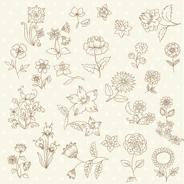 Set of Hand Drawn Flowers - for scrapbook and design in vector — Stock Vector