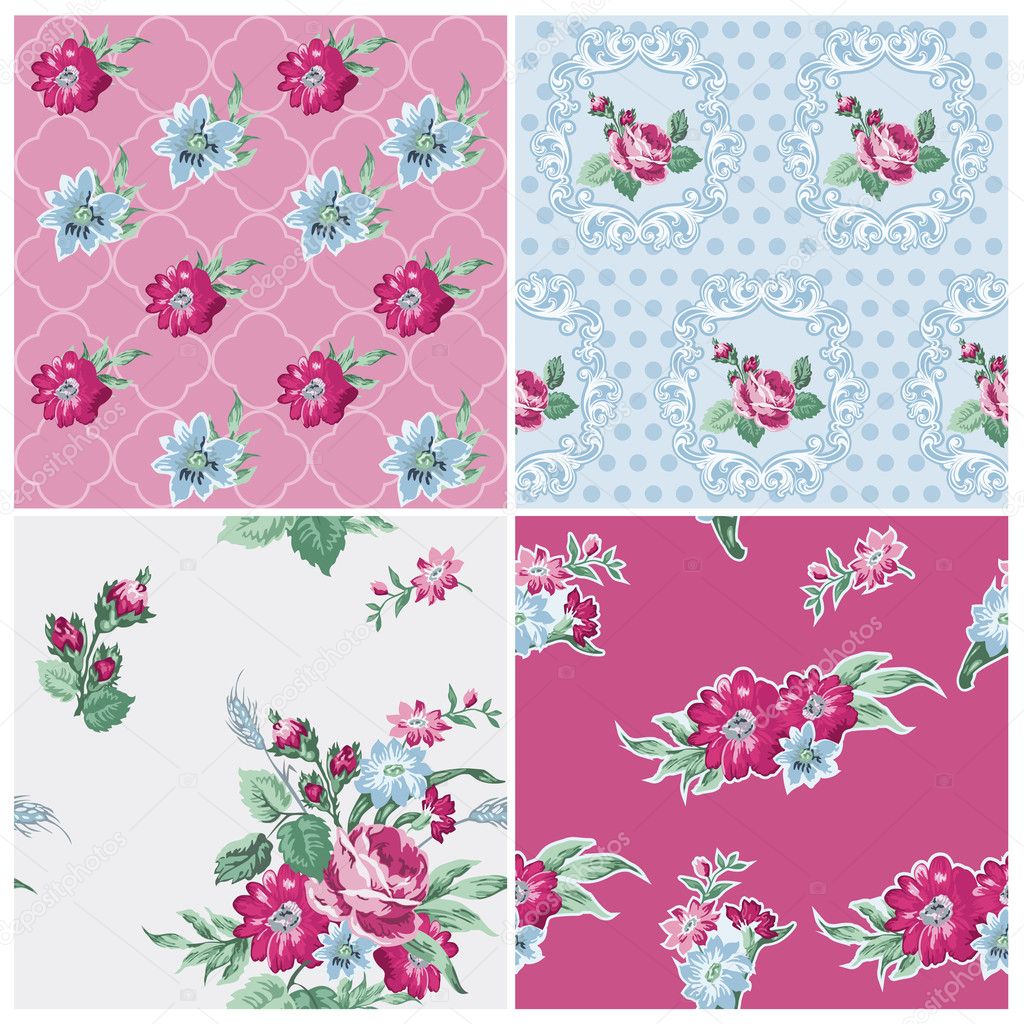 Seamless background Collection - Vintage Flowers - for design an