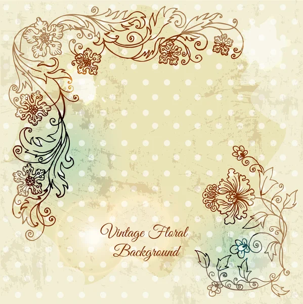 美丽的花卉背景，手绘复古花、 叶 — 图库矢量图片