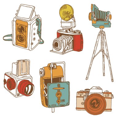 Set of Photo Cameras - hand-drawn doodles in vector clipart